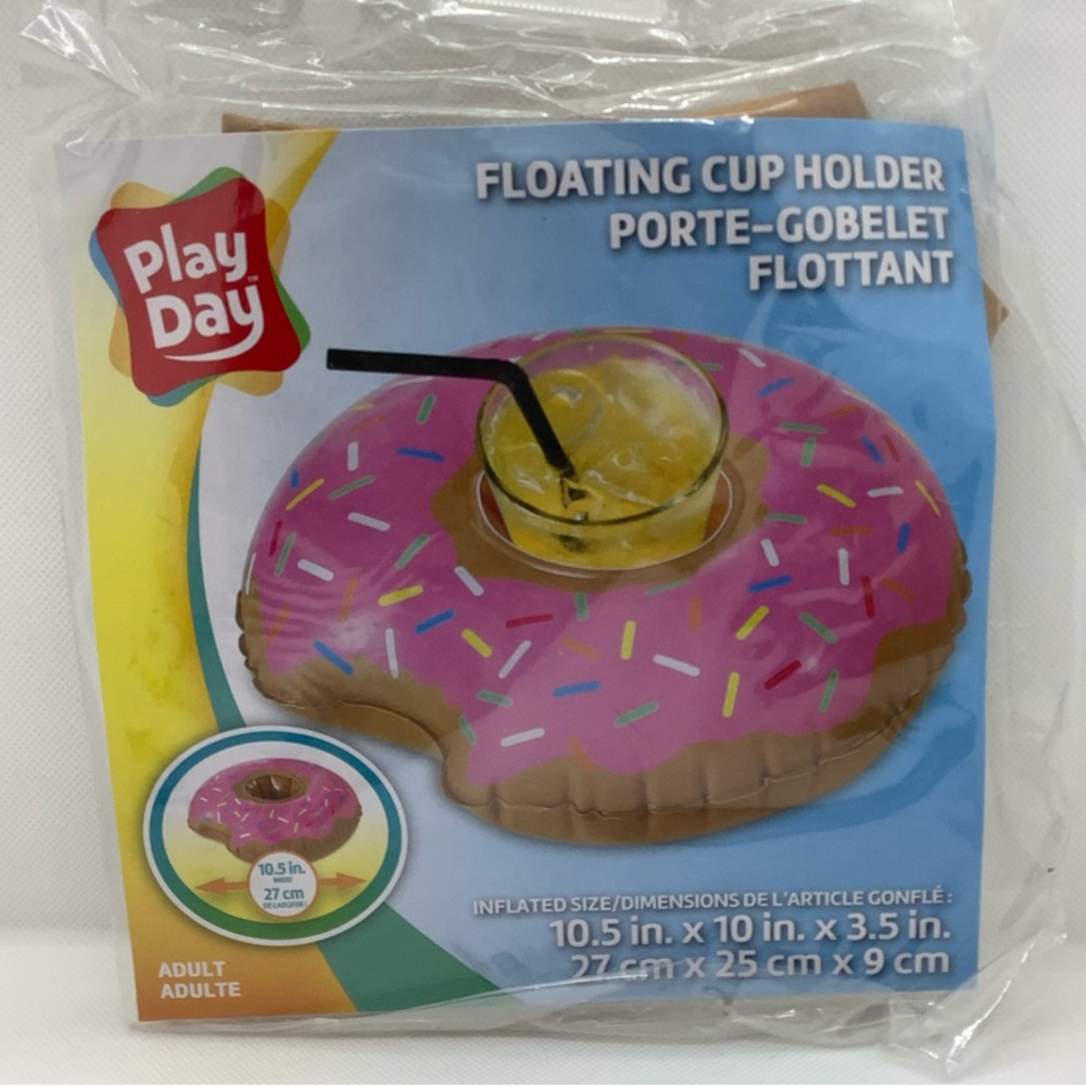 Pink and Brown Donut Pool Drink Floatie Holder by Play Day New In Package NIP